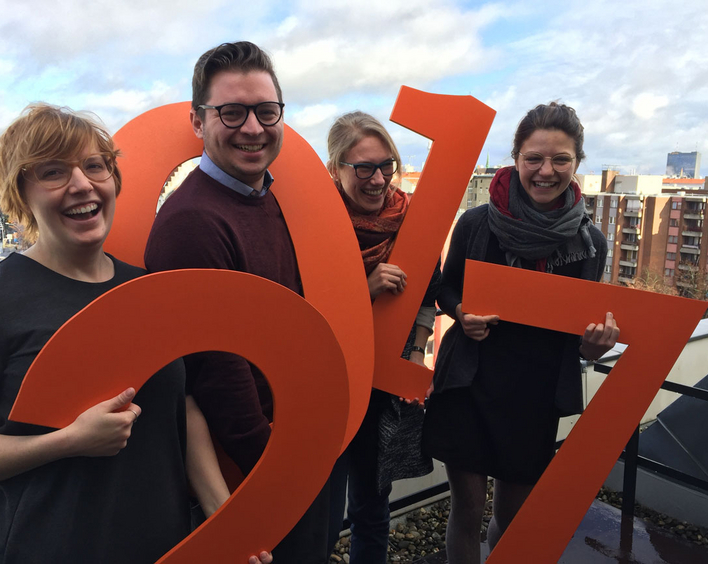 Pfälzer in der Kirchentagsorganisation 2017: Anne Steeg, Till Strang, Lisa Rheinheimer und Annika Hanke (v.l.). 