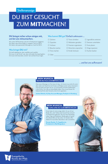 Was kannst du, fragt die Stellenanzeige der Kirchenwahlen interessierte Ehrenamtliche. Was kannst du, fragt die Stellenanzeige der Kirchenwahlen interessierte Ehrenamtliche.