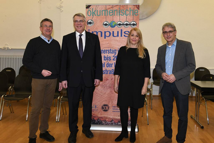 Ökumenische Impulse in Landau (v.l.): Katholischer Dekan Brecht, Kirchenpräsident Schad, Professorin Ohmer, stellvertretender evangelischer Dekan Anefeld.