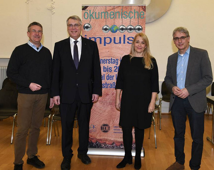 Ökumenische Impulse in Landau (v.l.): Katholischer Dekan Brecht, Kirchenpräsident Schad, Professorin Ohmer, stellvertretender evangelischer Dekan Anefeld.