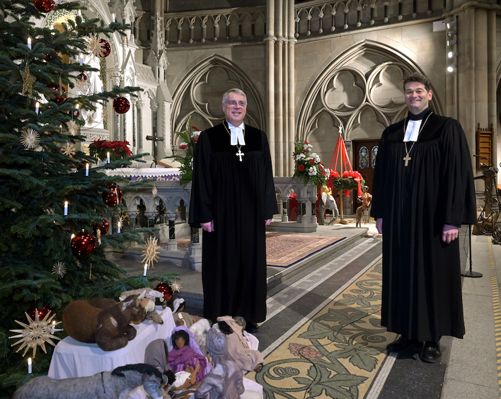 Kirchenpräsident Christian Schad und Dekan Markus Jäckle in der Gedächtniskirche Speyer. Foto: lk/Landry.