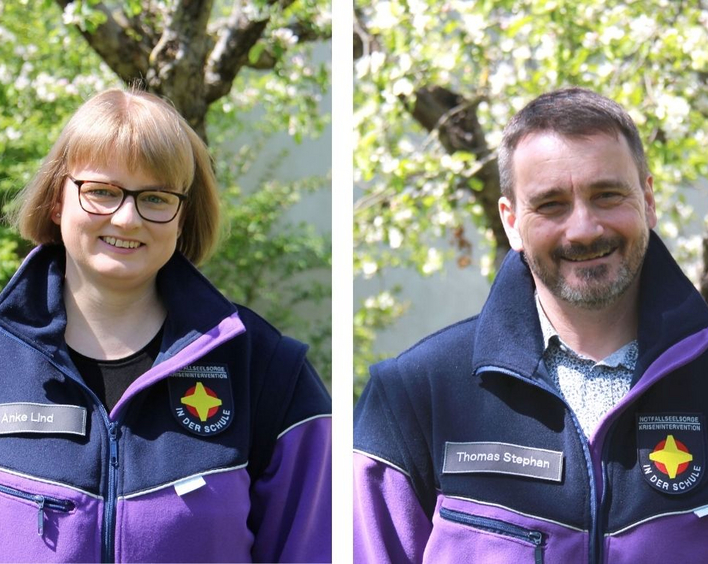 Sind in der Schulseelsorge für Kinder, Jugendliche, Lehrkräfte und Eltern da: Anke Lind (evangelisch) und Thomas Stephan (katholisch).