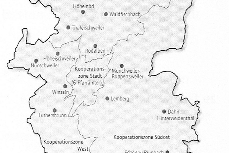 Karte der RegioZonen im Kirchenbezirk Pirmasens. Skizze: Martin Rathke
