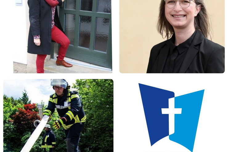 Fotos: oben links:  Almendra Garcia de Reuter,Foto: Christel Flory; oben rechts  Christina Neumann, Foto: lk/landry, unten links: Kevin Gutgesell bei einer Feuerwehrübung, Foto: Kai Munzinger