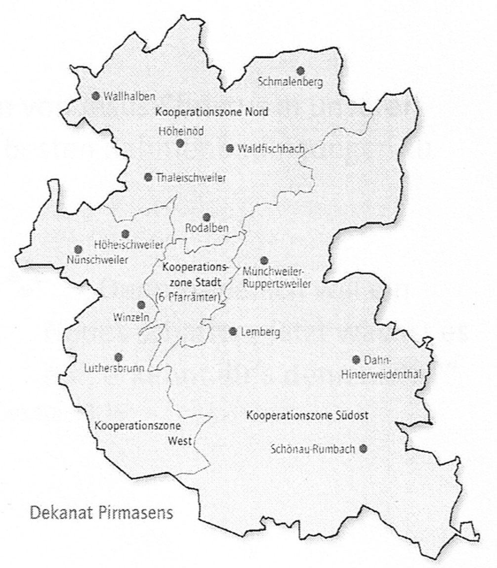 Karte der RegioZonen im Kirchenbezirk Pirmasens. Skizze: Martin Rathke