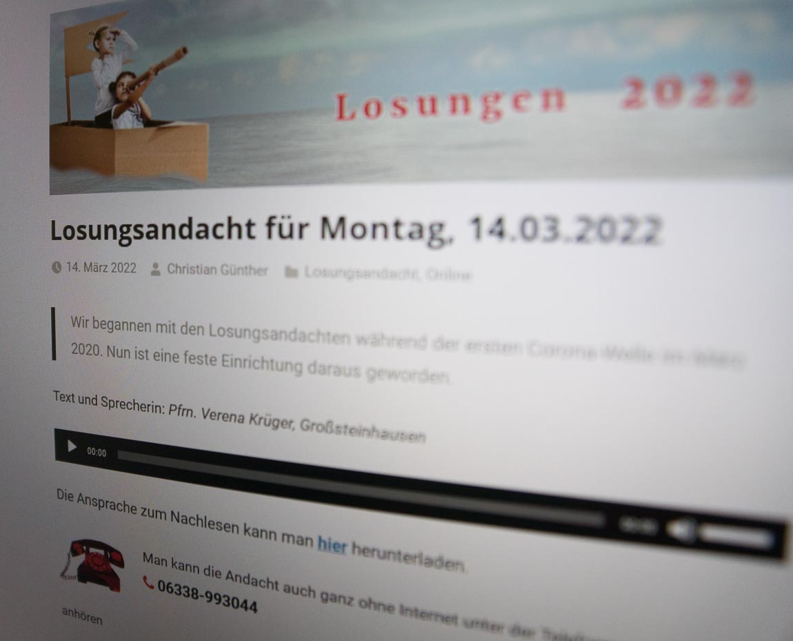 Die Losungsandachten laufen über unter anderem über die Homepage der Gemeinde. 