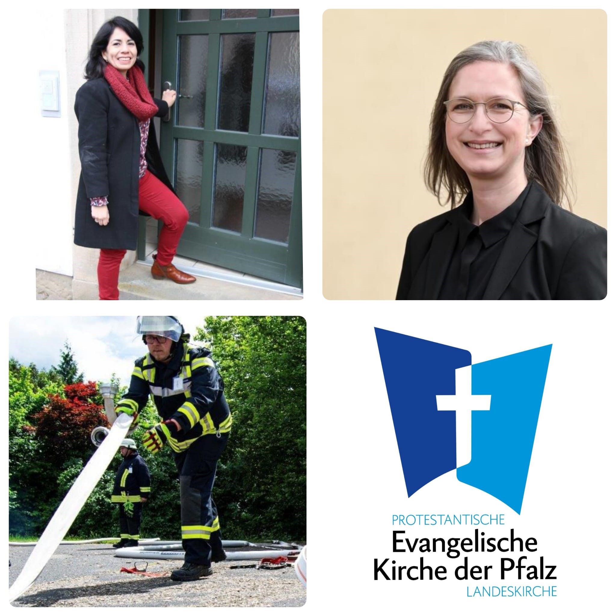 Fotos: oben links:  Almendra Garcia de Reuter,Foto: Christel Flory; oben rechts  Christina Neumann, Foto: lk/landry, unten links: Kevin Gutgesell bei einer Feuerwehrübung, Foto: Kai Munzinger