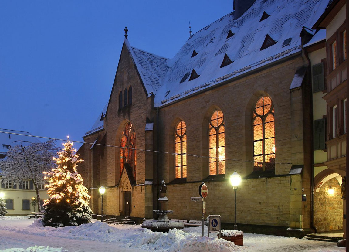 Winterweihnacht in Bad Bergzabern mit Marktkirche. Foto: Goosmann