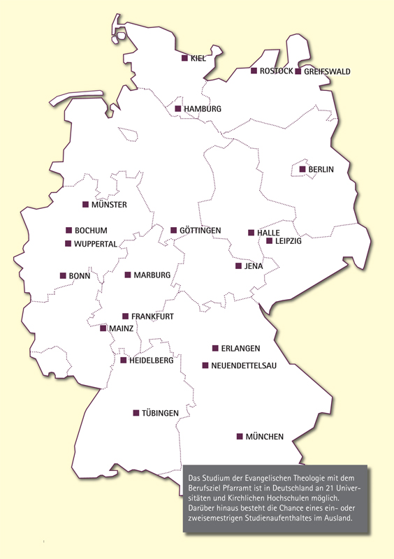Studienorte für evangelische Theologie in Deutschland.