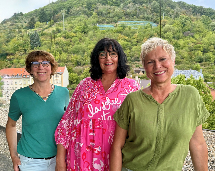 Organisationsteam "himmelgrün" der Landesgartenschau 2027: Monika Kreiner, Brigitte Hahn, Mechthild Werner (v. l.). Foto: lk